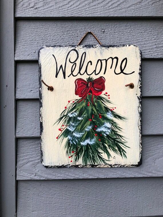 Christmas Door decoration Christmas Greens sign Etsy