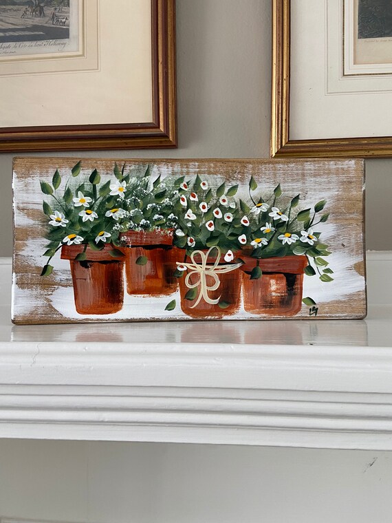 Painted Spring shelf sitter, Hand painted kitchen art, rustic wood painting, shabby chic shelf sitter, Fireplace Mantel decor, Spring sign