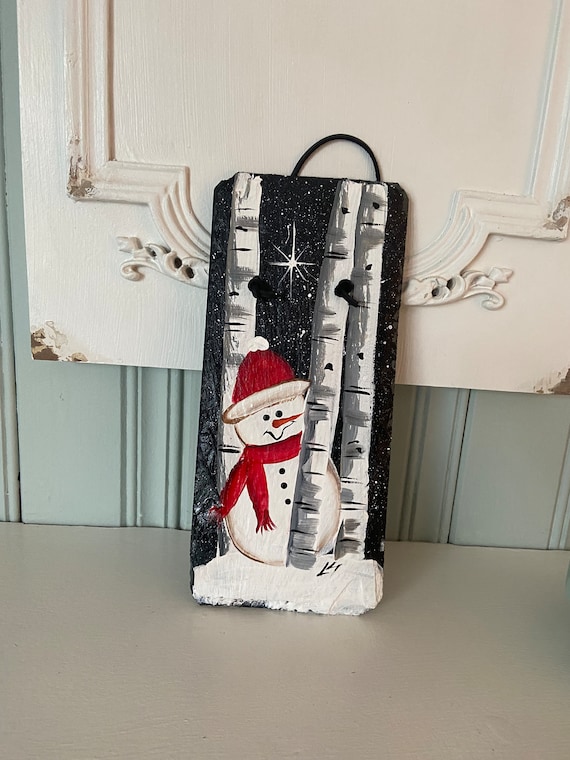 Hand Painted Snowman Slate Sign: Winter Wall Decor
