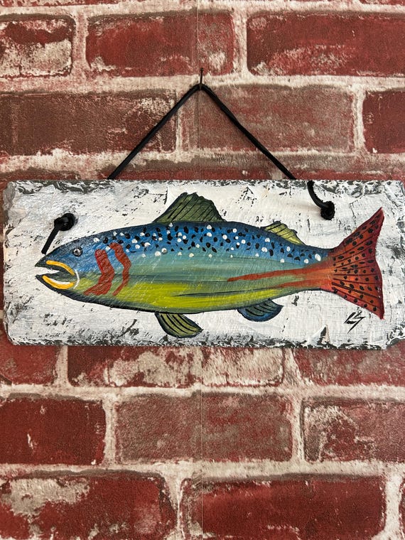Slate fish sign, Rainbow trout painting, Father's Day Gift, Gift for fisherman