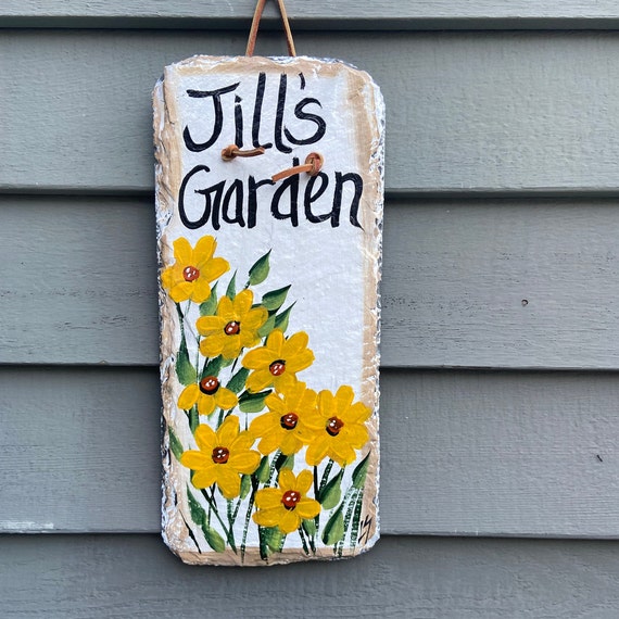 Painted floral garden slate, Painted slate, Porch decor, painted spring slate sign, painting on slate, slate plaque, Outdoor Spring decor