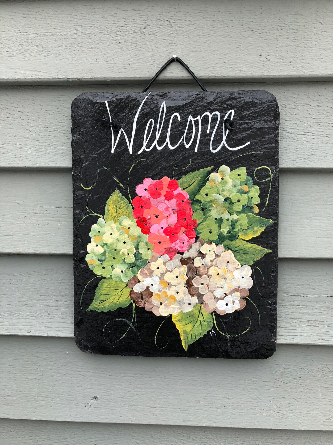 Spring Slate Sign, Hydrangeas Slate Welcome Sign, Summer Door Decor ...