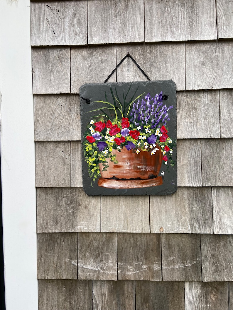 Hand Painted Slate sign, Spring Welcome sign, Front door Slate, Spring Slate Sign, door hanger, Spring slate, Slate welcome plaque image 5