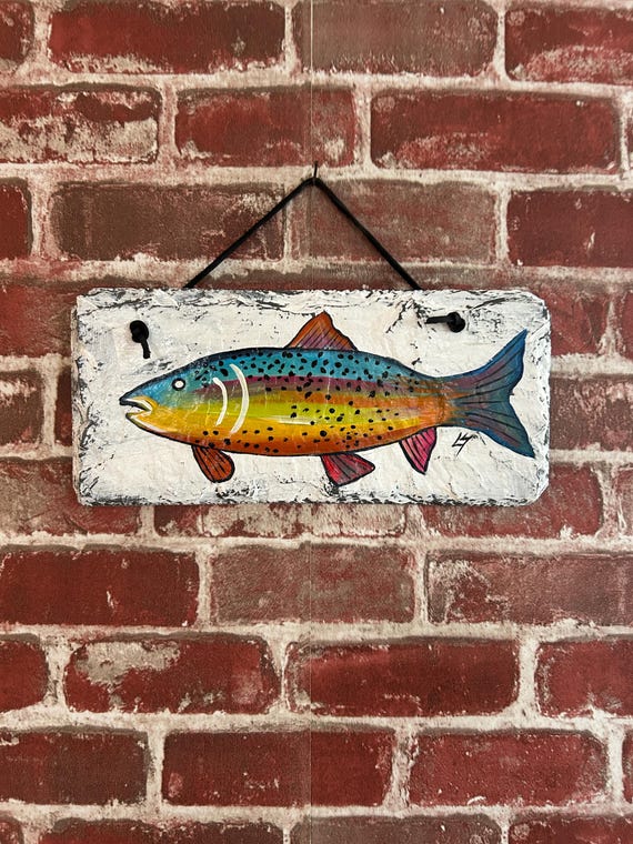 Rainbow trout painting on slate, Fathers Day gift, Gift for fisherman