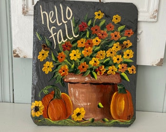Pumpkin Slate Welcome Sign, Fall Decor, Autumn yard art