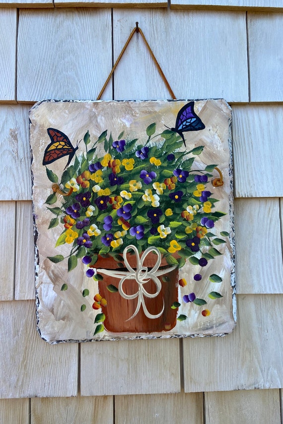 Hand painted floral slate sign: Spring Garden decor