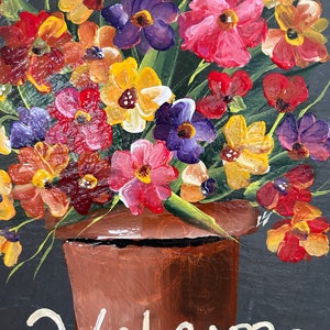 Floral welcome sign, Painted slate sign, welcome sign, Spring door hanger, garden decor, porch decor, Slate sign, painted tile, garden sign image 5