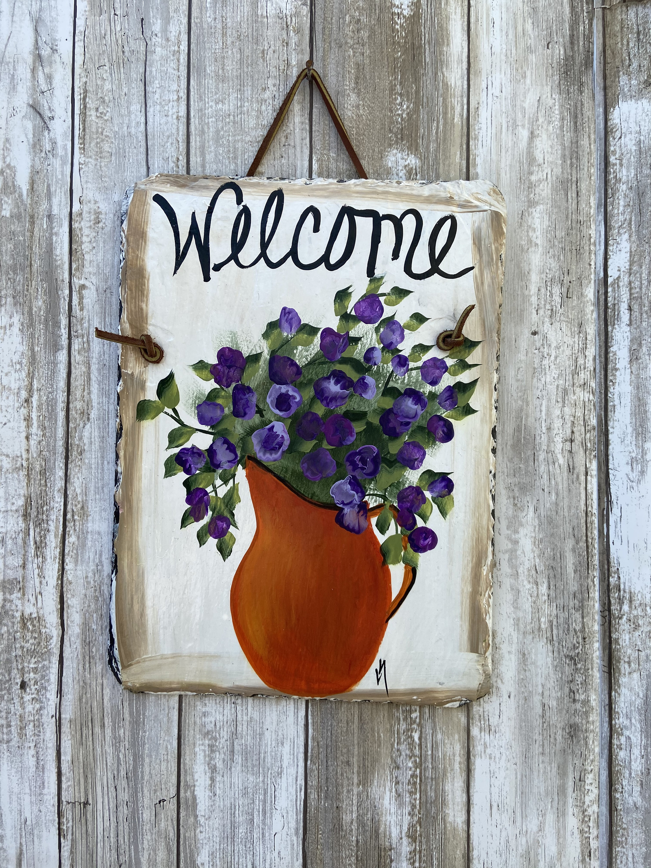 Garden Plaque, Hand Painted Slate Welcome Sign, Welcome sign, Garden