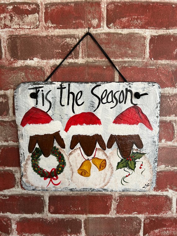 Personalized Christmas Slate Sign: Tis The Season painted Christmas Door Hanger