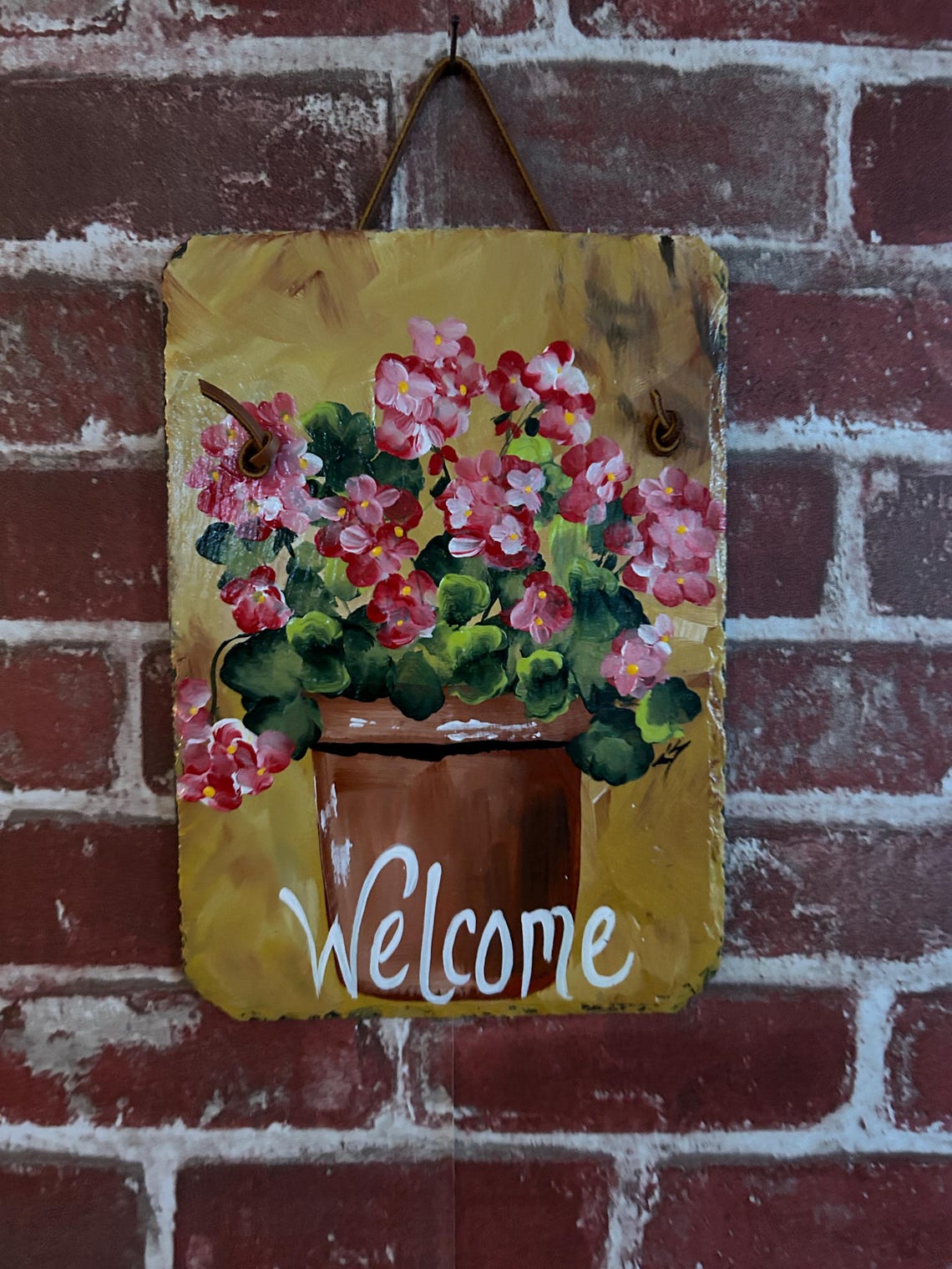 Geranium Slate Welcome Sign: Spring Porch Decor, Garden Art - Etsy