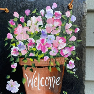 Painted Spring Welcome Slate Sign: Floral Door Hanger - Etsy