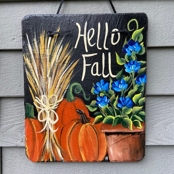 Painted Fall slate plaque, welcome plaque, door hanger, Fall slate sign, Fall sign, welcome sign, Painted slate, slate sign, porch decor