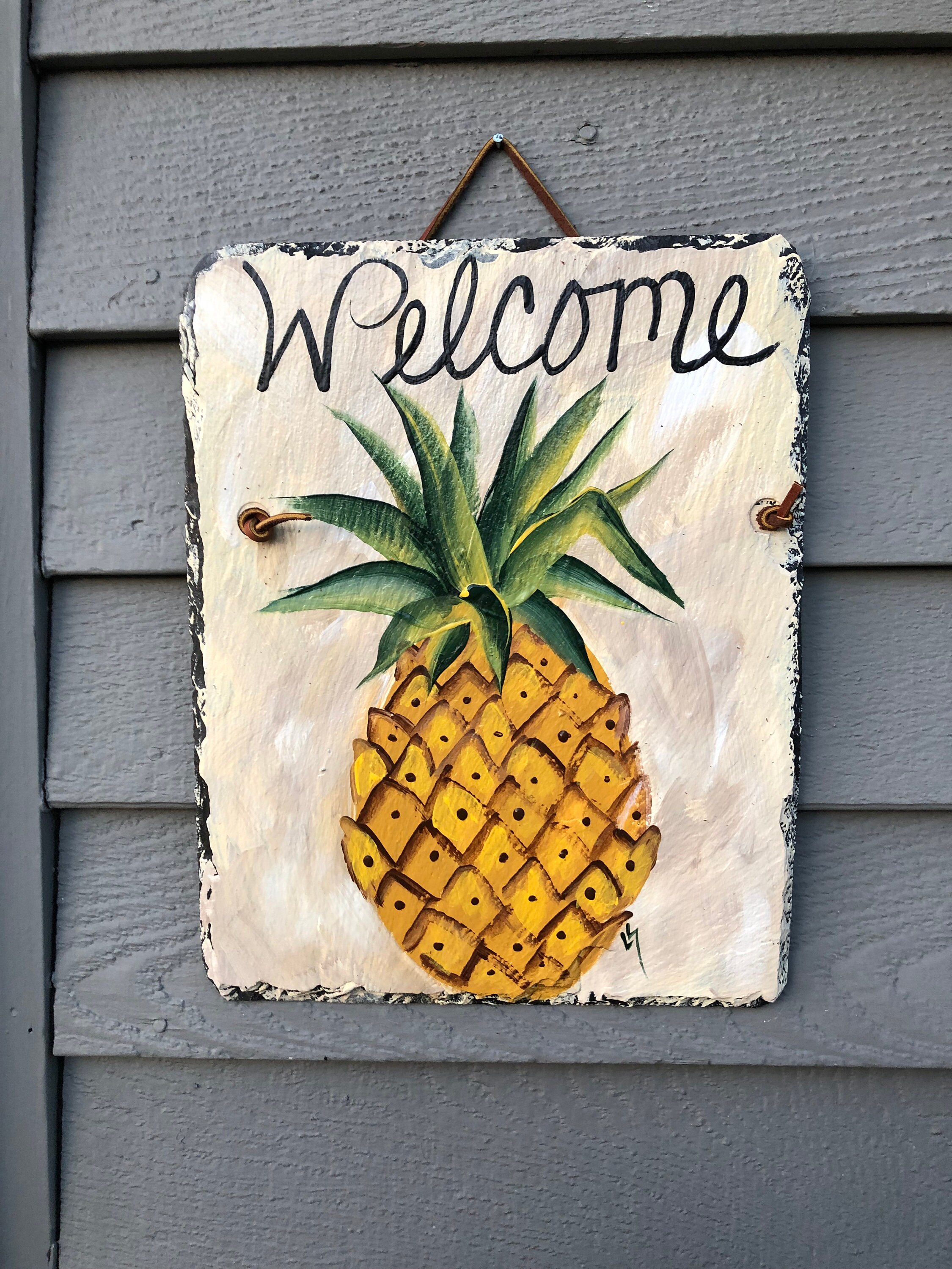 Hand Painted Slate Pineapple Welcome Sign Pineapple Door