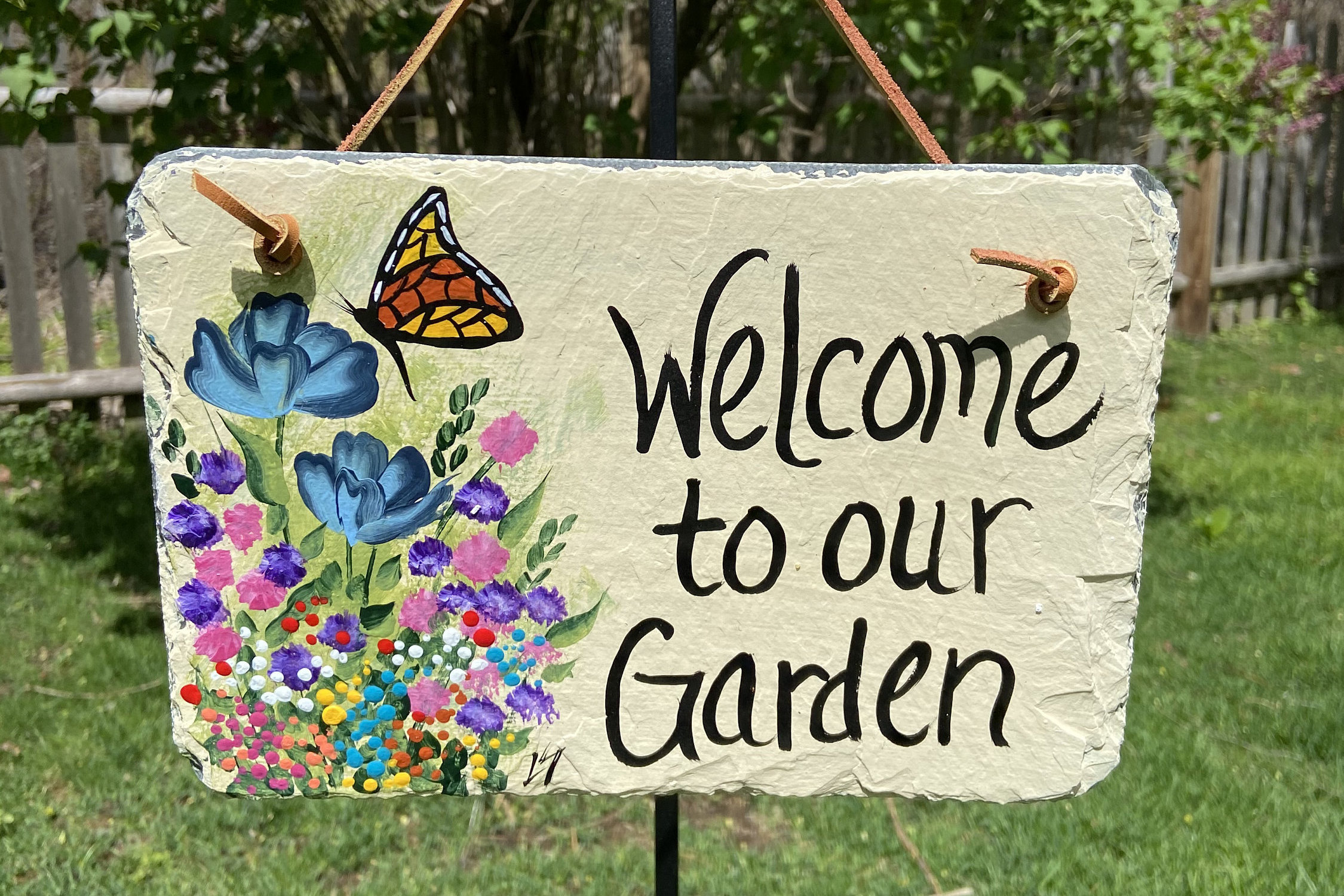 Painted garden sign Slate sign for garden Welcome to our | Etsy