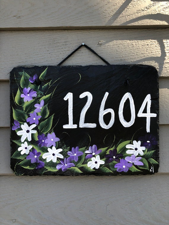 House number slate sign, Spring Address door hanger