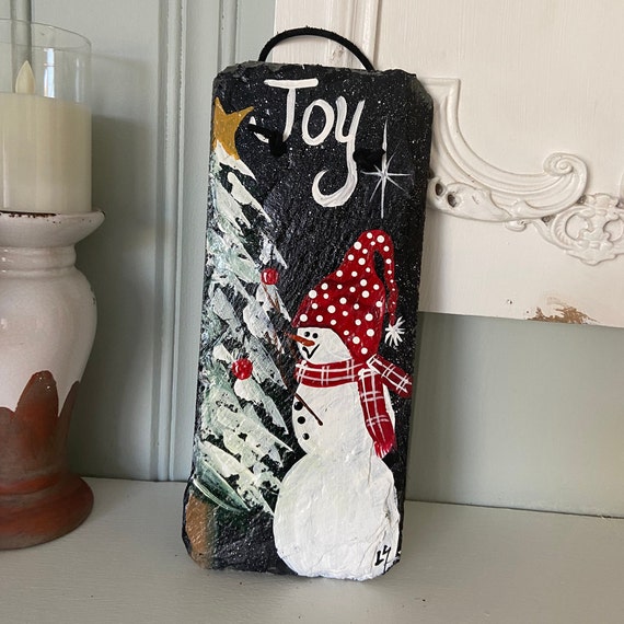 Painted snowman, Painted slate Snowman, Hostess gift, Winter Porch decor, painted slate sign, painting on slate, Snowman slate wallhanging