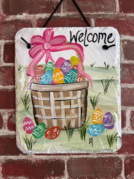 Easter slate welcome sign: Easter door hanger