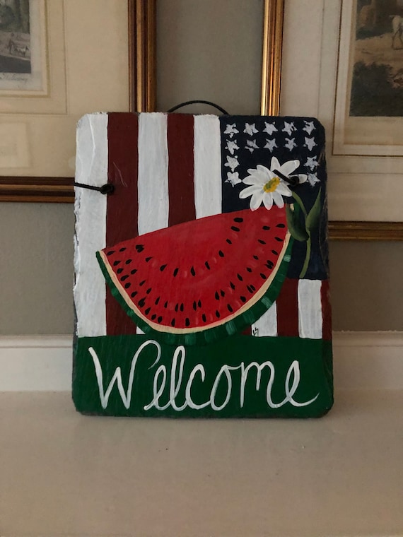 Fourth of July slate sign, Painted slate sign, Fourth of July door decor, Summer Welcome sign, Summer Door hanger, Welcome sign