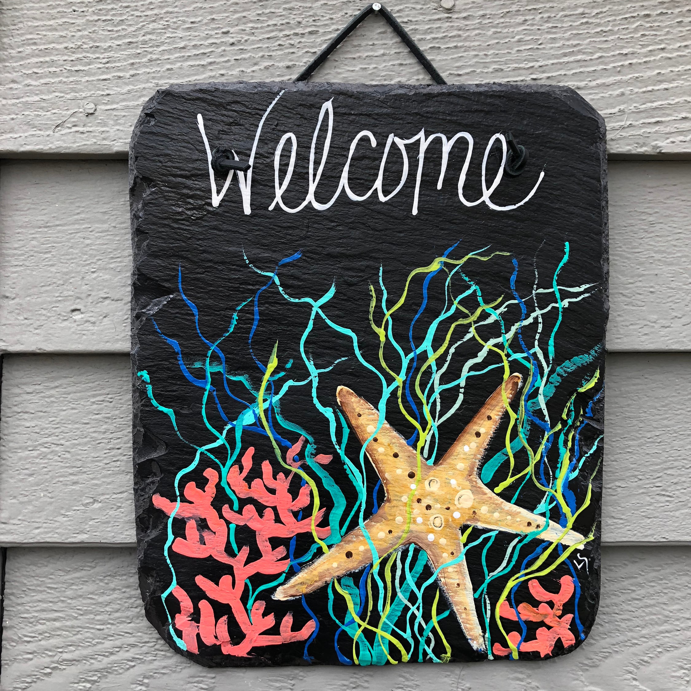 Summer Door Hanger Cottage Decor Starfish Art Coastal 1