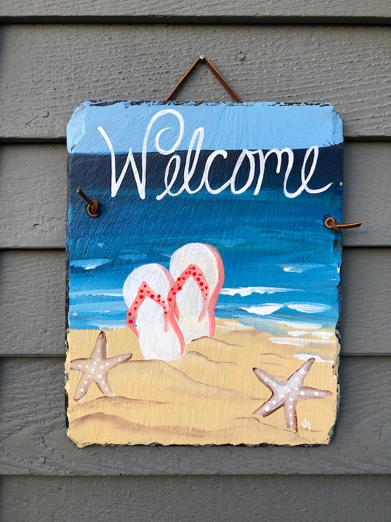 Summer Welcome Sign,Summer Door hanger, Door decorations, Beach house decor, Coastal decor, Beach wall hanging, Porch decor, coastal decor