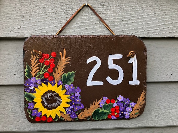 Painted slate address sign, House number door hanger