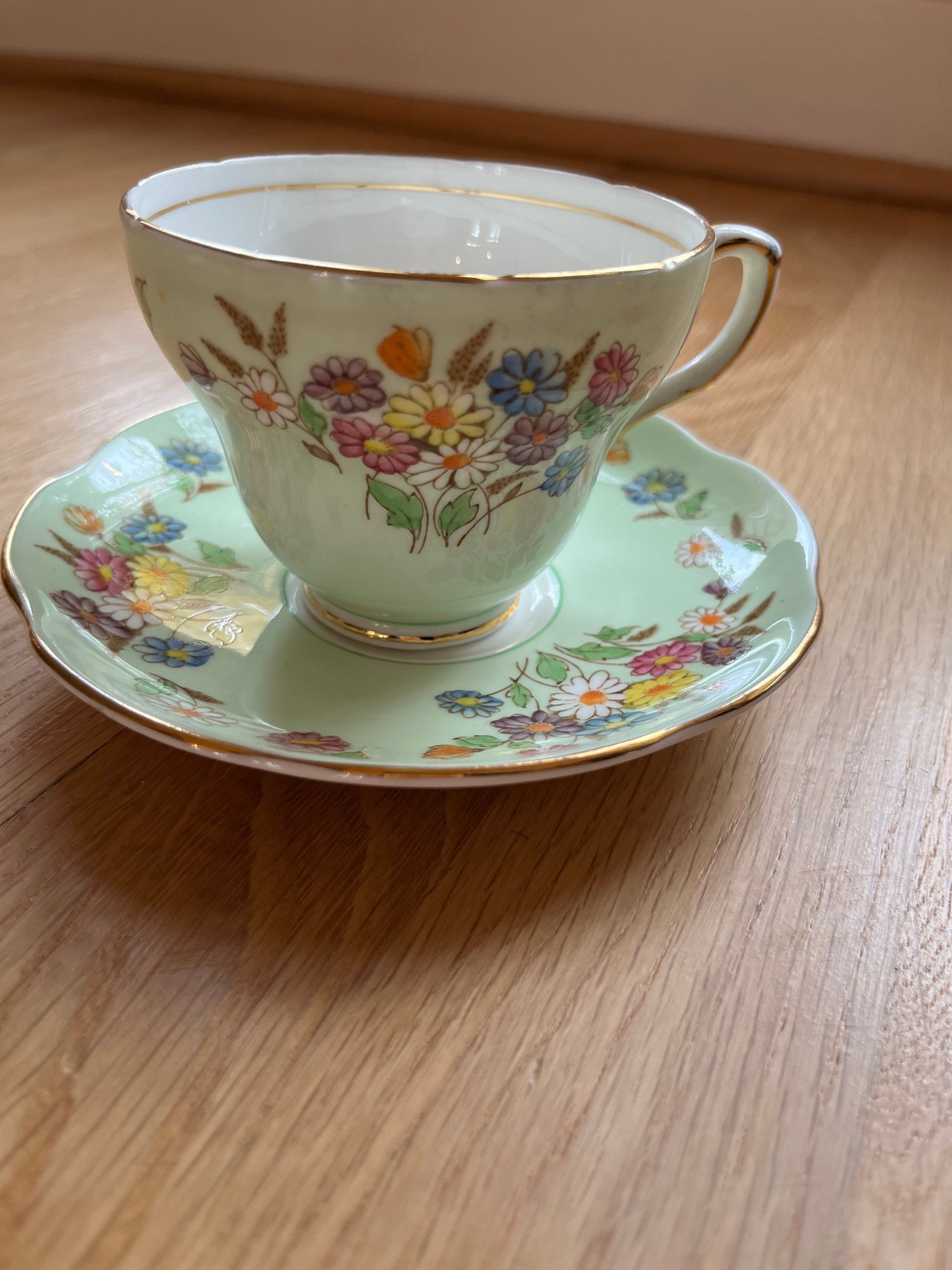 Vintage EB Foley bone China 1850 Light Green Floral Tea Cup Etsy
