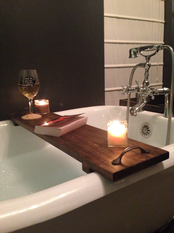 Rustic Bathtub Caddy Bath Tray Poplar Wood With Handles Image 0