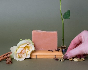 Louise: Rose and Spice Sheep's Pink Milk Soap Bar, Handmade Facial or Body Soap, Chai Tea Scented Soap, Skin Care, Rose Cardamom