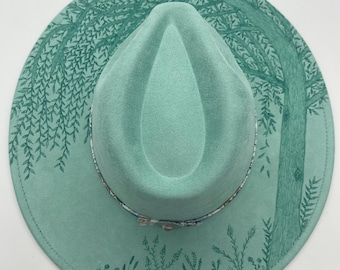 Weeping Willow Hand Burned Fedora Hat