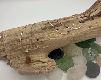 Sterling Silver Amber Sea Glass Necklace