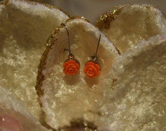 Peach Rose and Silver Earrings
