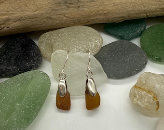 Sterling Silver Amber Sea Glass Earrings