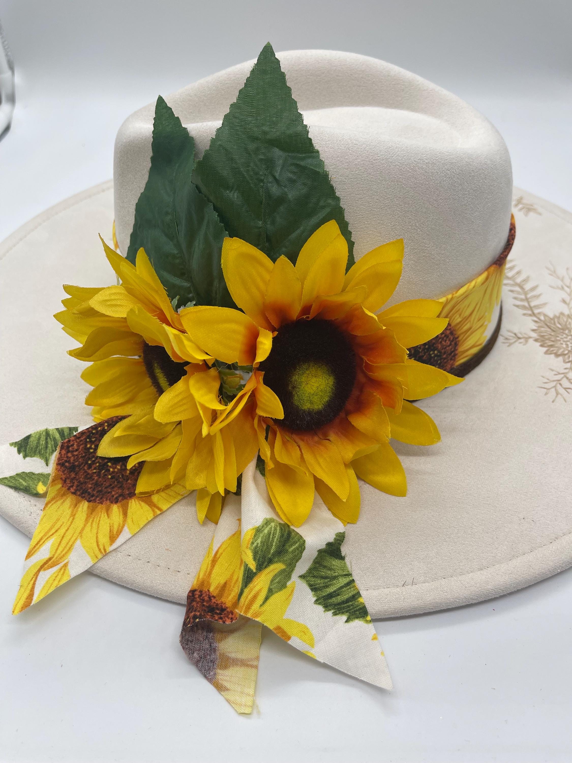 Artisan Hand-Burned Sunflower Felt Hat Hand burned rancher hat with paws design main image 3