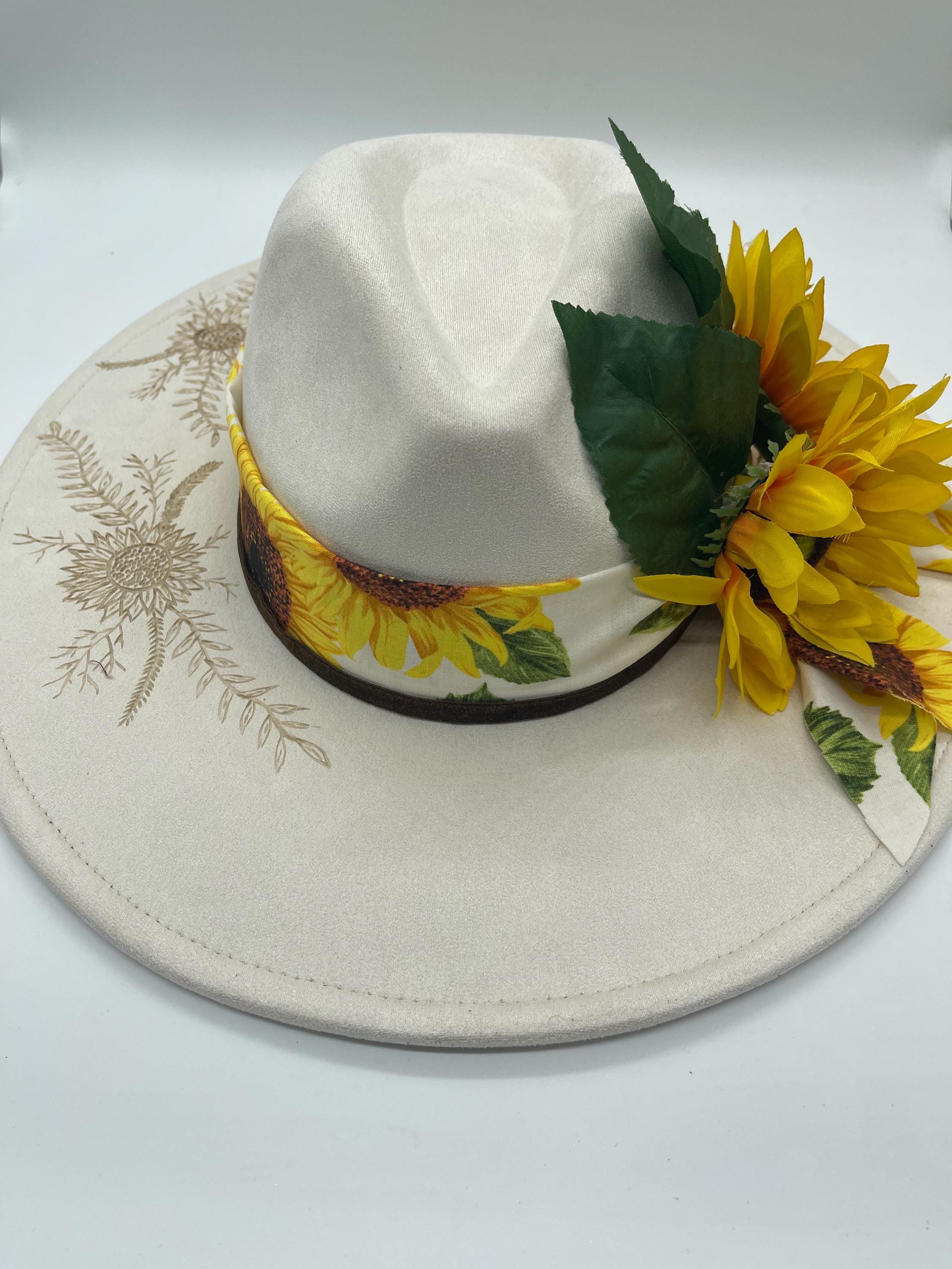 Artisan Hand-Burned Sunflower Felt Hat Hand burned rancher hat with paws design main image 4
