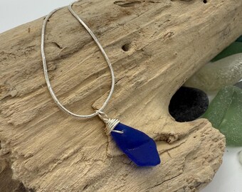 Sterling Silver Cobalt Blue Sea Glass Necklace