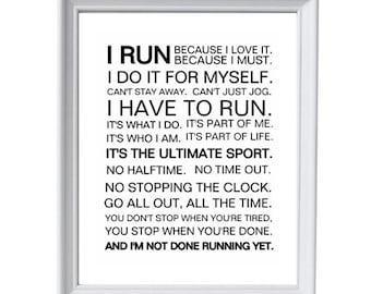 8x10 Running Print, Running Printable Instant Download, Running Poster, Black & White Decor, Runner's Motivation, Cross Country, Running