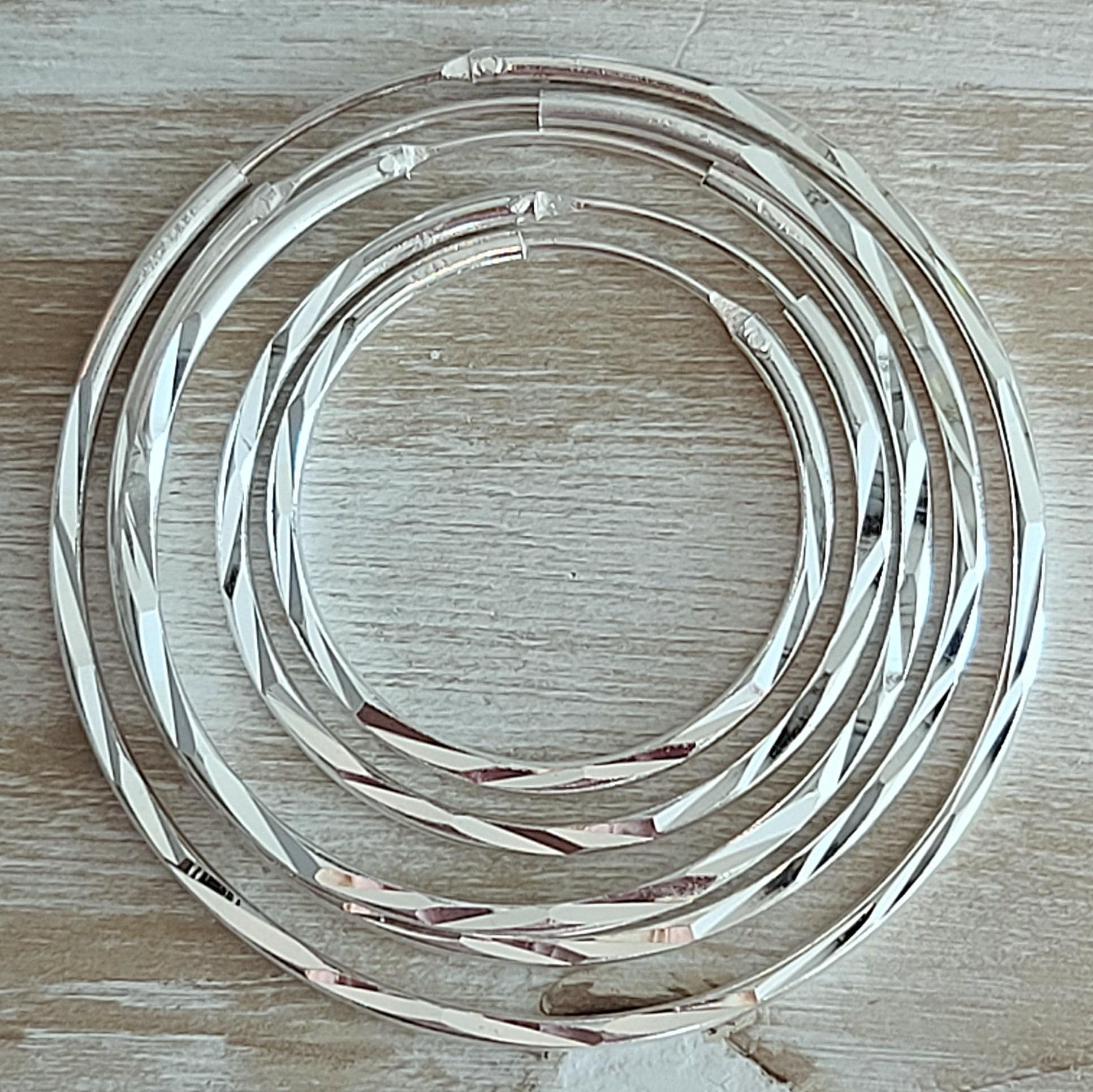 Sterling Silver Hammered Hoop Earrings in 5 Different Sizes