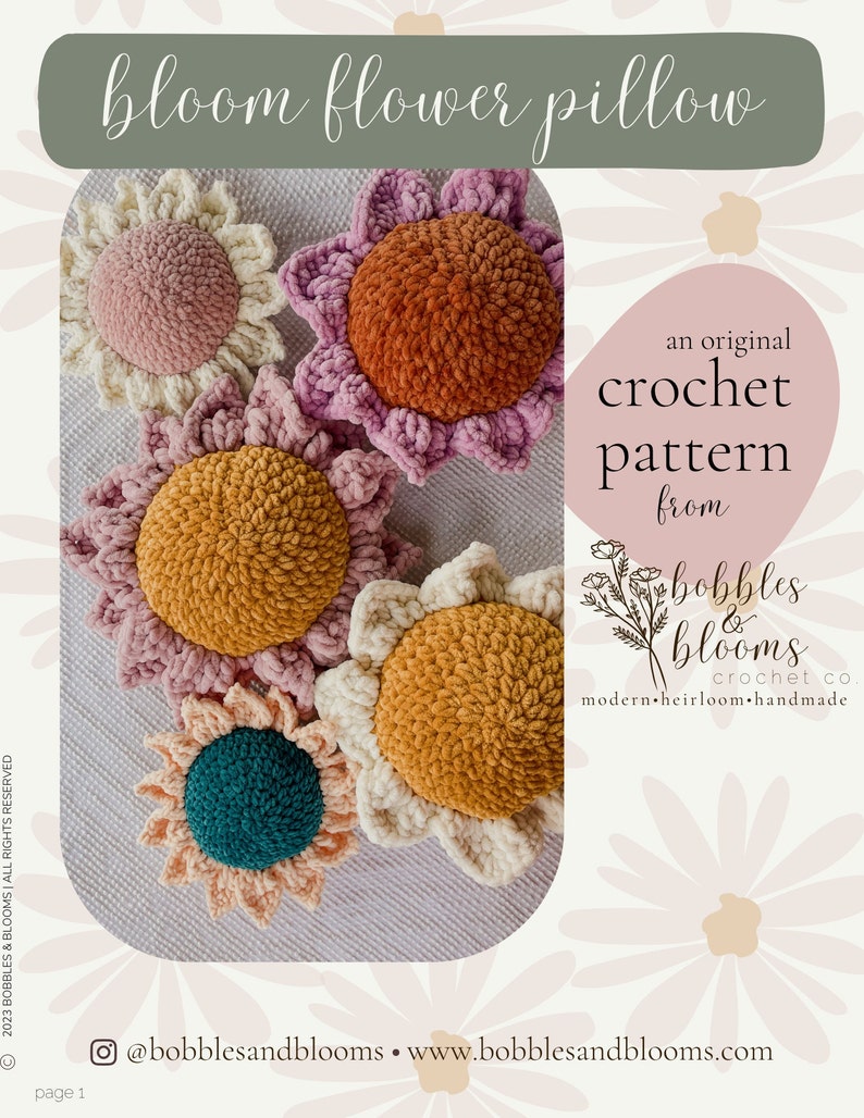 Bloom Pillow Pattern, Crochet Pillow, Crochet Pattern, Pillow Pattern, Crochet Pillow Pattern, Nursery Decor, Home Decor, No Sew Pattern, image 3