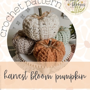 Harvest Bloom Pumpkin Pattern, Crochet Pattern, Easy Crochet Pumpkin Pattern, Ribbed Pumpkin, Fall Decor, Home Decor, Fall Home Decor