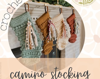 Camino Christmas Stocking, Crochet Stocking Pattern, Crochet Pattern, Christmas Pattern, Bulky Stocking, Holiday decor, Christmas Stocking