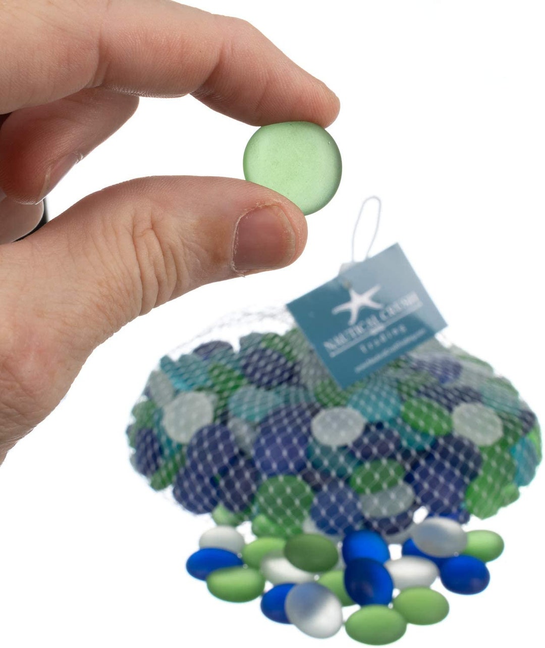 Flat Marbles Vase Filler 0.68lb 70pcs Aqua White Cobalt Green Glass