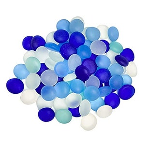 Flat Marbles Vase Filler 0.68lb 70 pcs Aqua White and Cobalt Glass Pebble Vase Clear Glass Stones for Vases Flat Glass Marble Craft Decor