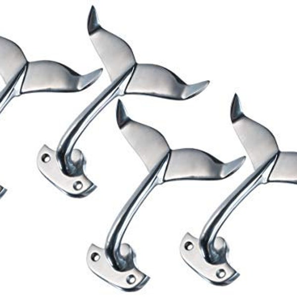 Whale Tail Wall Hook Four Hooks Heavy Cast Aluminum Curved Whale Tail Wall Hook Perfect for Beach Decor