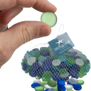 Flat Marbles Vase Filler 0.68lb 70pcs Aqua White Cobalt Green Glass Pebble Vase Clear Glass Stones for Vases Flat Glass Marble Craft Decor