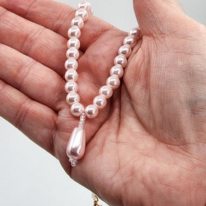 Victorian Style Pink Pearl Necklace, Pearl Choker Necklace with Tear Drop, Pink Pearl Choker Bridesmaid Gift