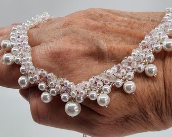 Victorian Pearl and Crystal Choker, Elegant Bridal Pearl and Crystal Choker, Beaded Bridal Pearl and Crystal Choker Set