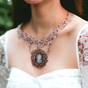 Blush Pink Cameo Necklace Gift, Dainty Bridal Cameo Necklace, Dainty Bridesmaid Choker Necklace, Dainty Necklace Gift for Mom