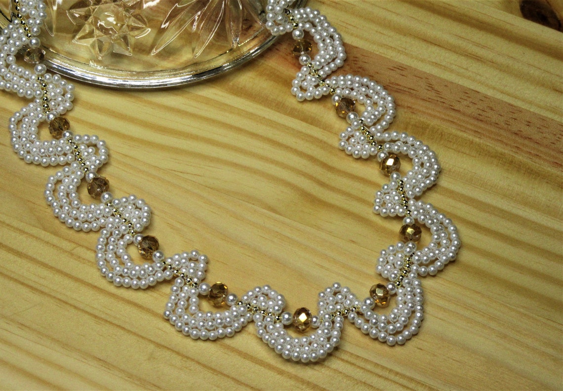 Pearl and Topaz Crystal Necklace Beaded 3 Strand Pearl | Etsy