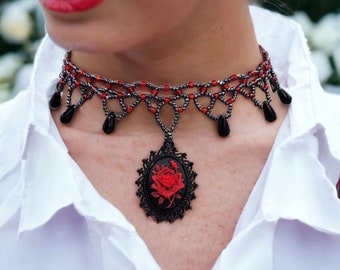 Rose Necklace, Gothic Choker, Victorian Necklace, Goth Jewelry