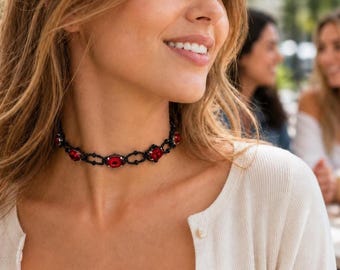 Choker Necklace, Victorian Jewelry, Beaded Choker, Handmade Jewelry, Black Choker